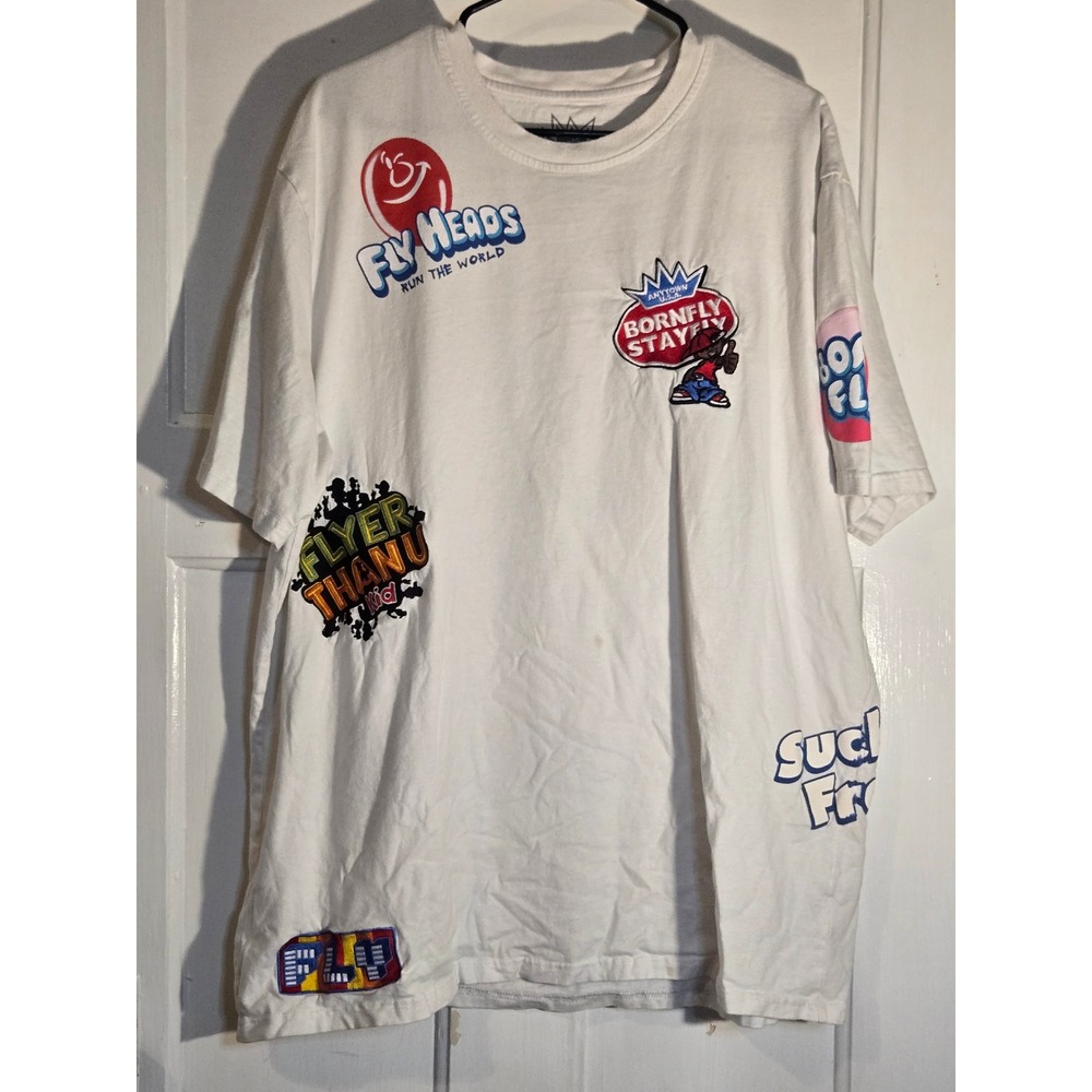Born Fly Stay Fly Mens 3XL Graphic T-Shirt White Streetwear Multi Logo Tee